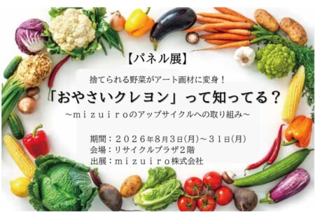 【8月3日～8月31日】パネル展「捨てられる野菜がアート画材に変身！「おやさいクレヨン」って知ってる？～mizuiroのアップサイクルへの取り組み～」